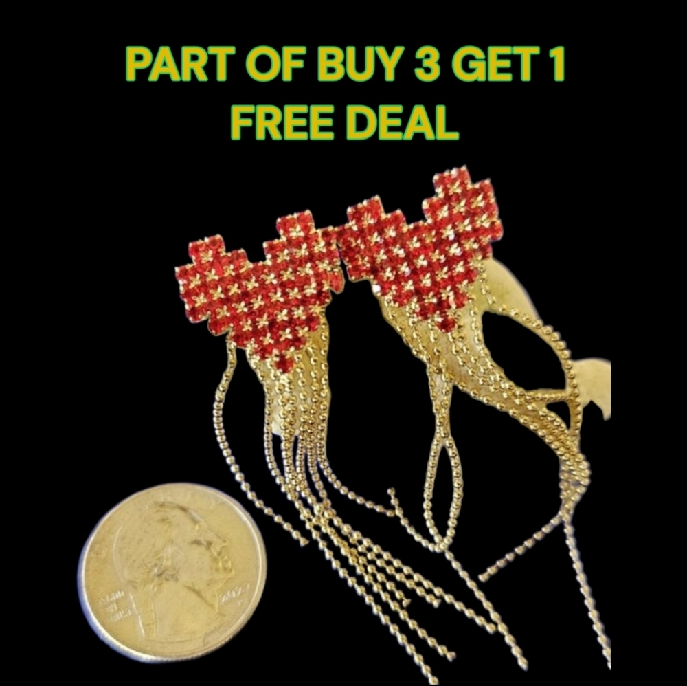 ❤️✨Push-Back Post Pavé RED STONES❤️✨HEART Dangling Tassel Earrings❤️✨